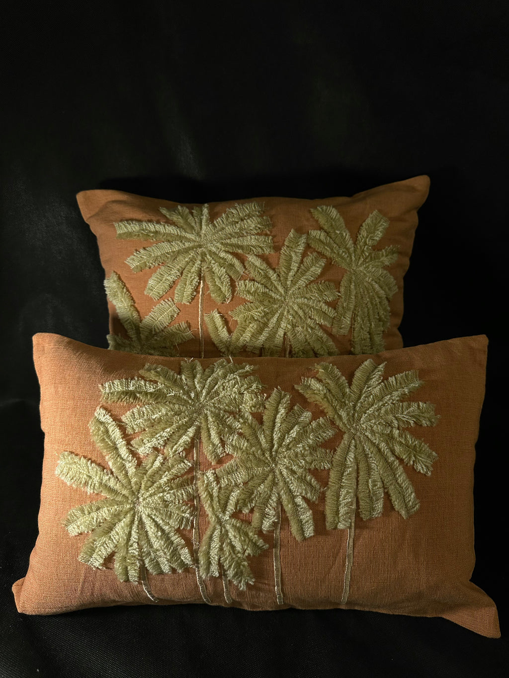 Taies de coussins terracotta Palmier brodé
