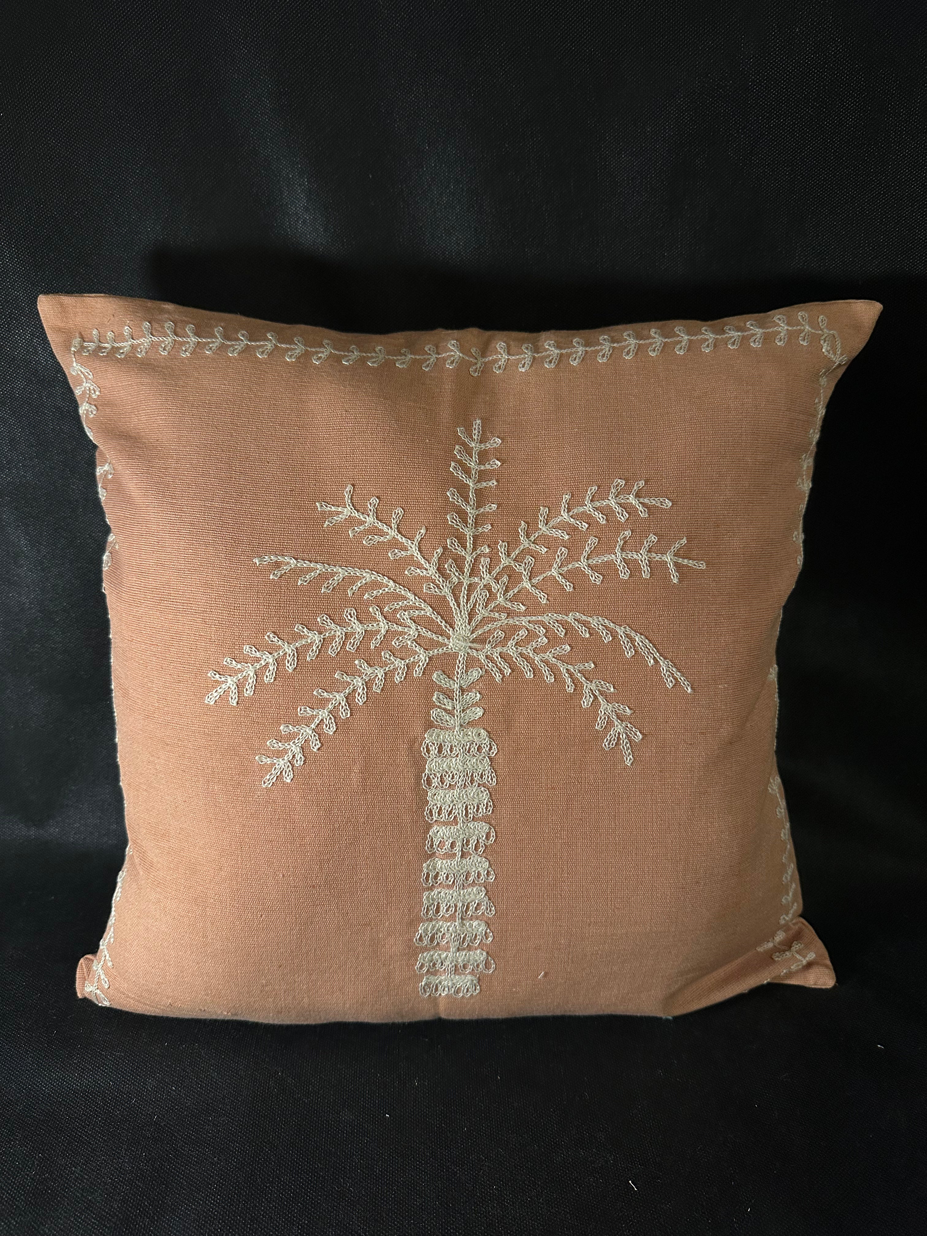 Taies de coussins terracotta Palmier brodé