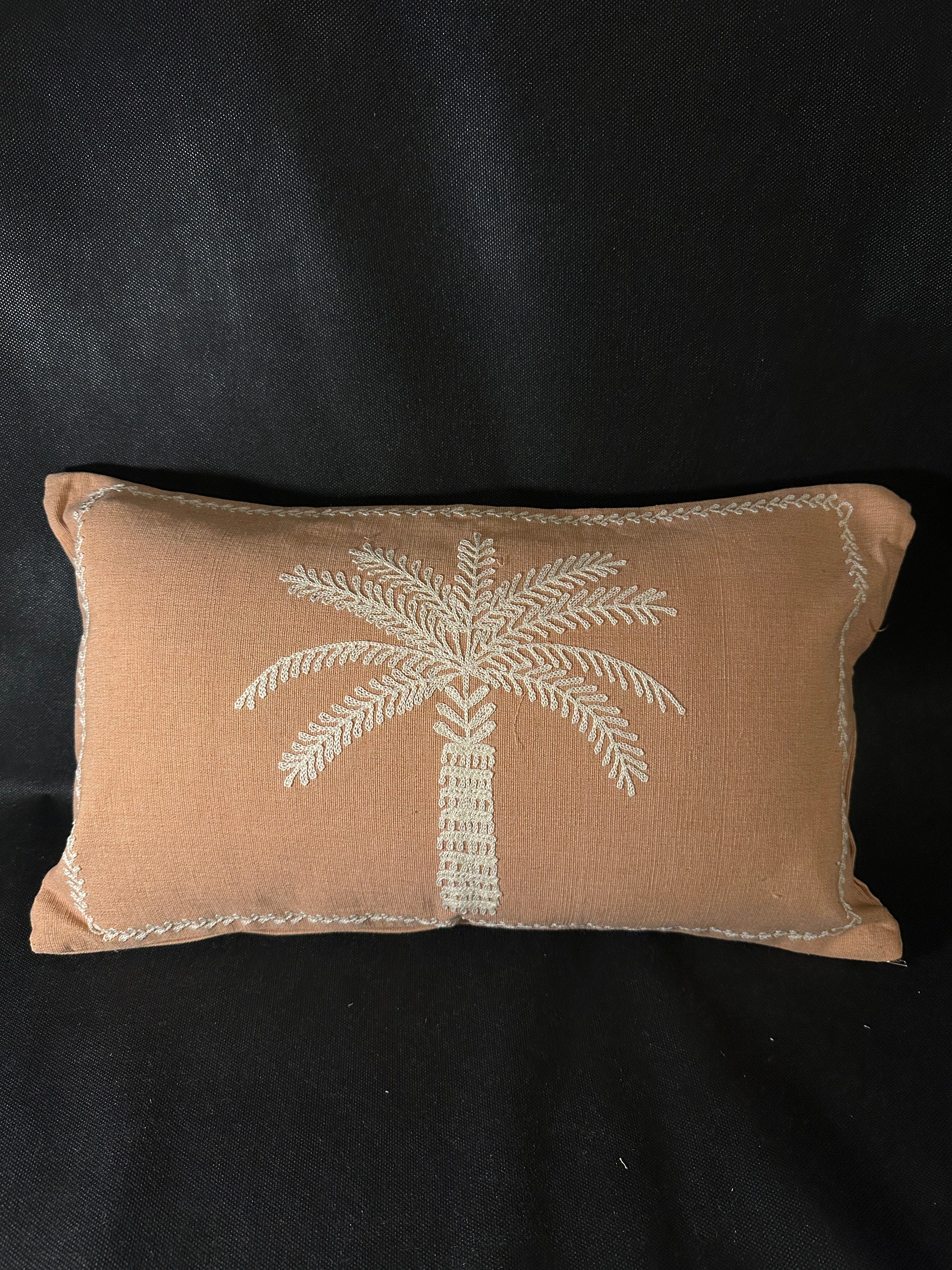 Taies de coussins terracotta Palmier brodé
