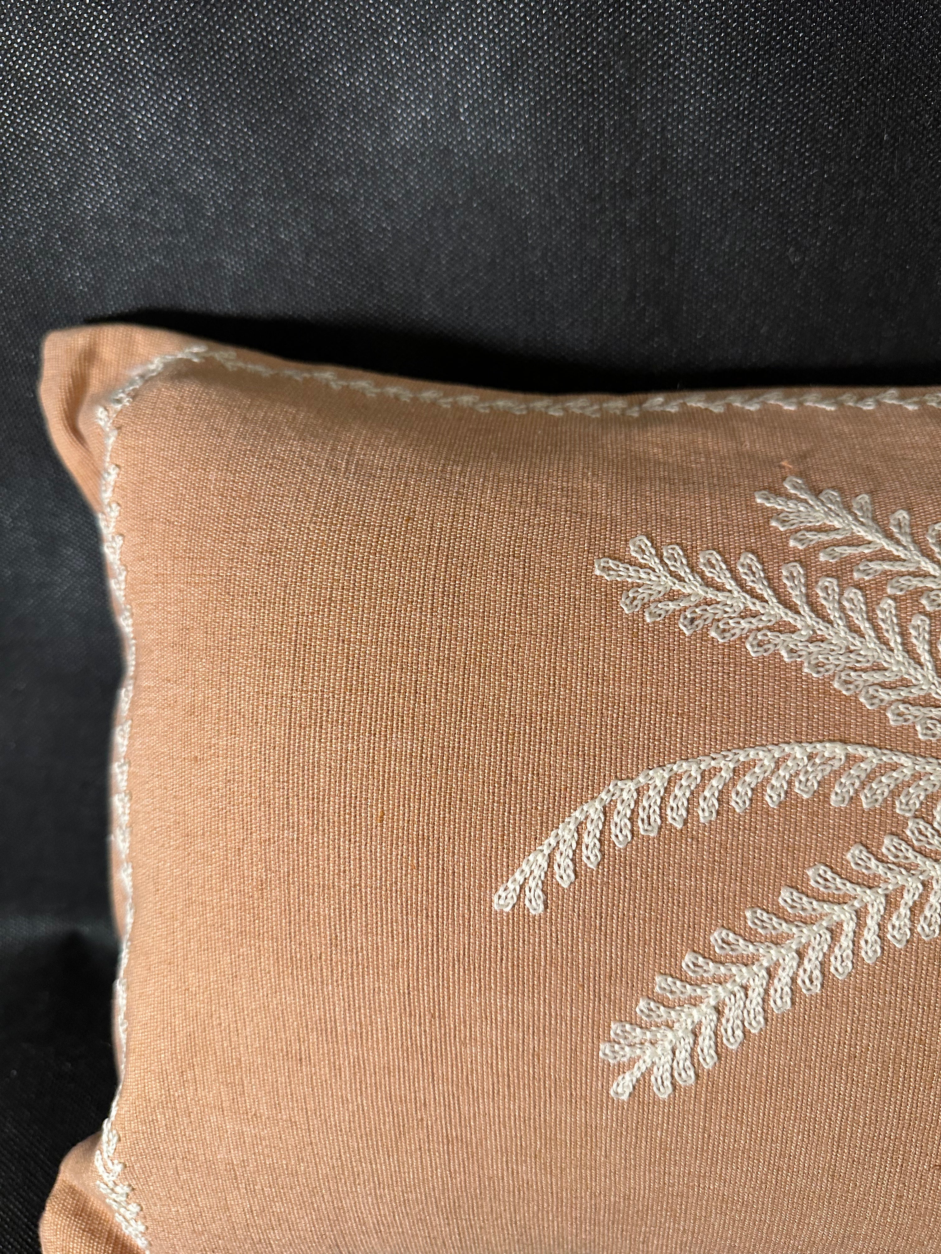 Taies de coussins terracotta Palmier brodé