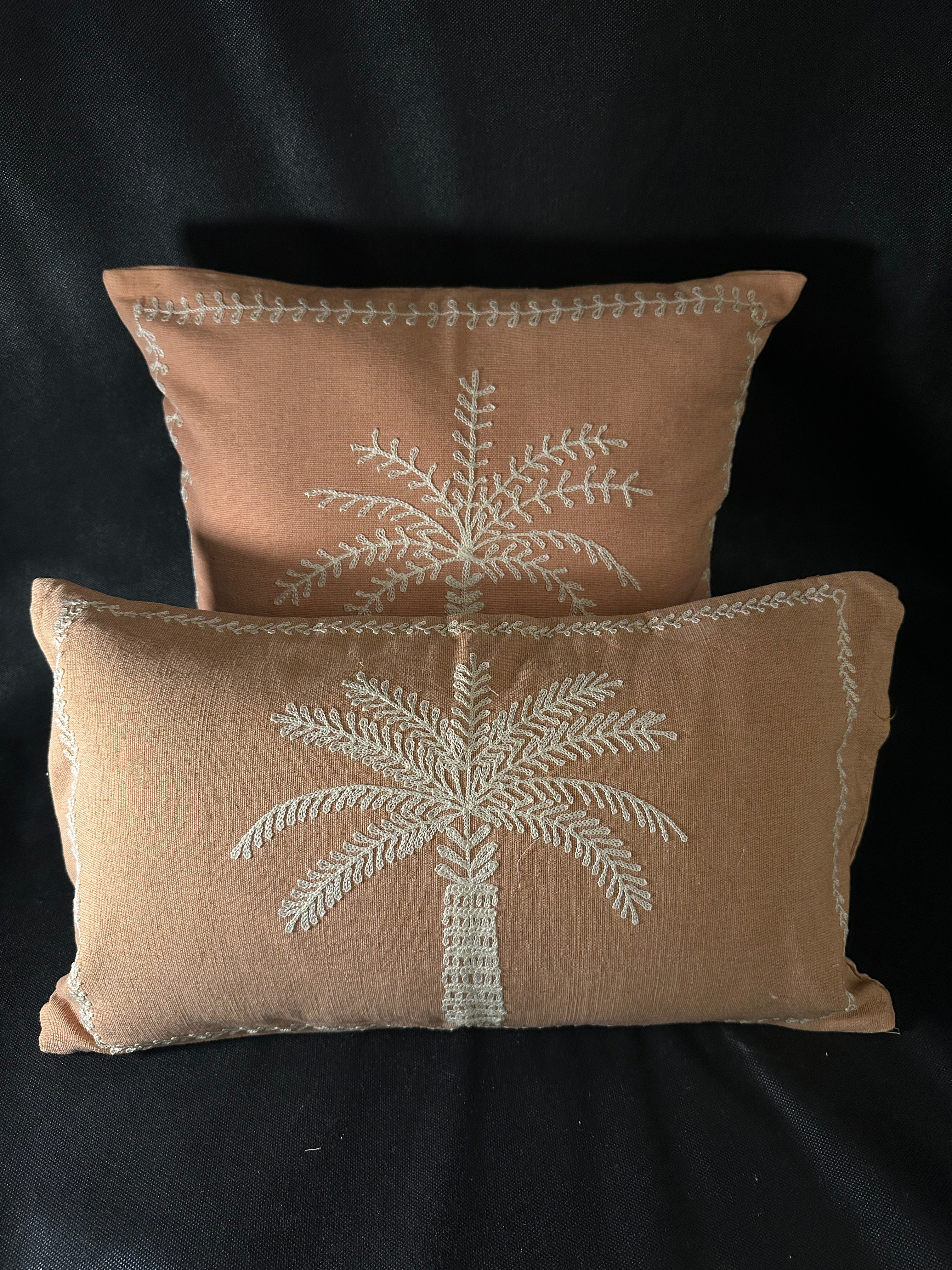 Taies de coussins terracotta Palmier brodé