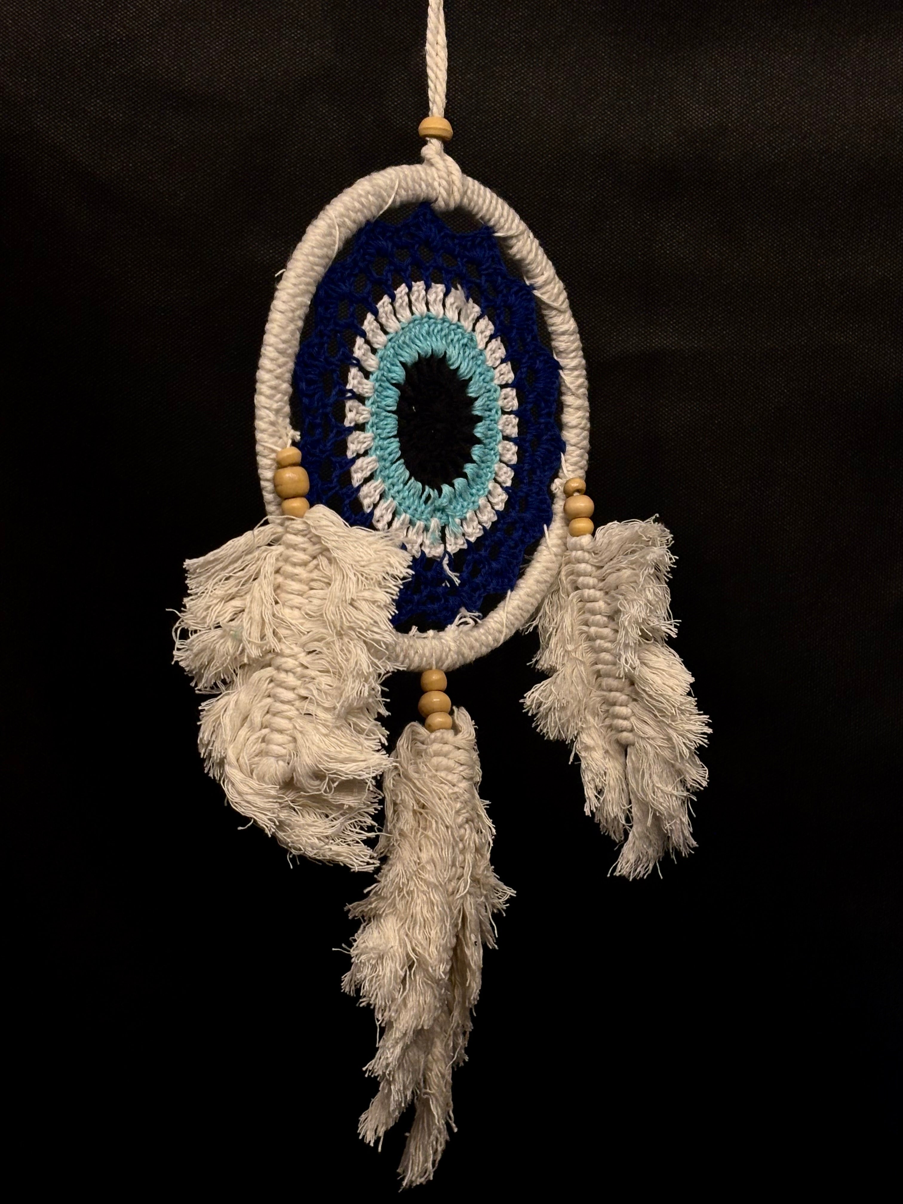 Petit Attrape-Rêves “Œil Protecteur” Bleu en Macramé