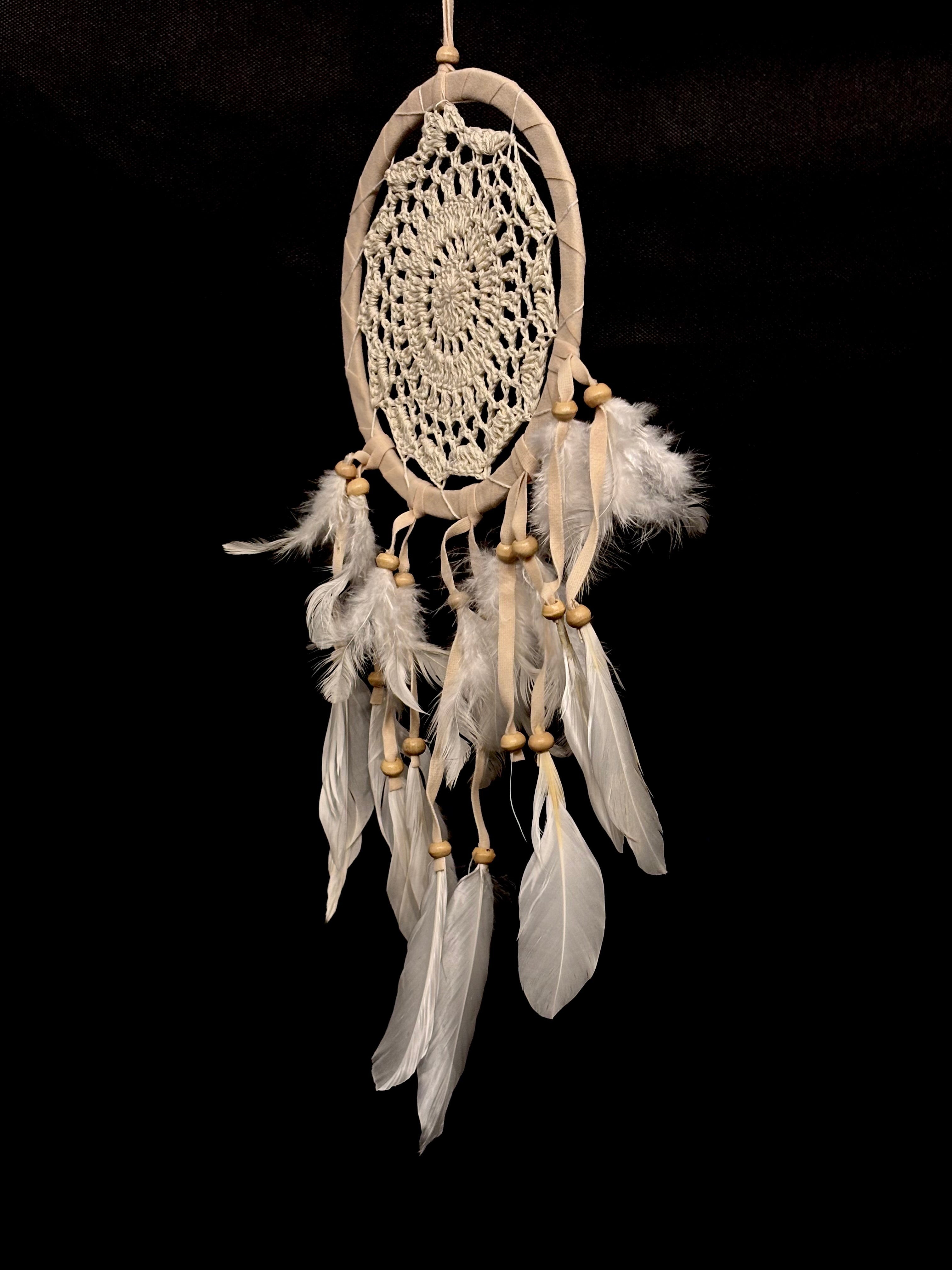 Petit Attrape-Rêves Bohème en Dentelle et Plumes Naturelles