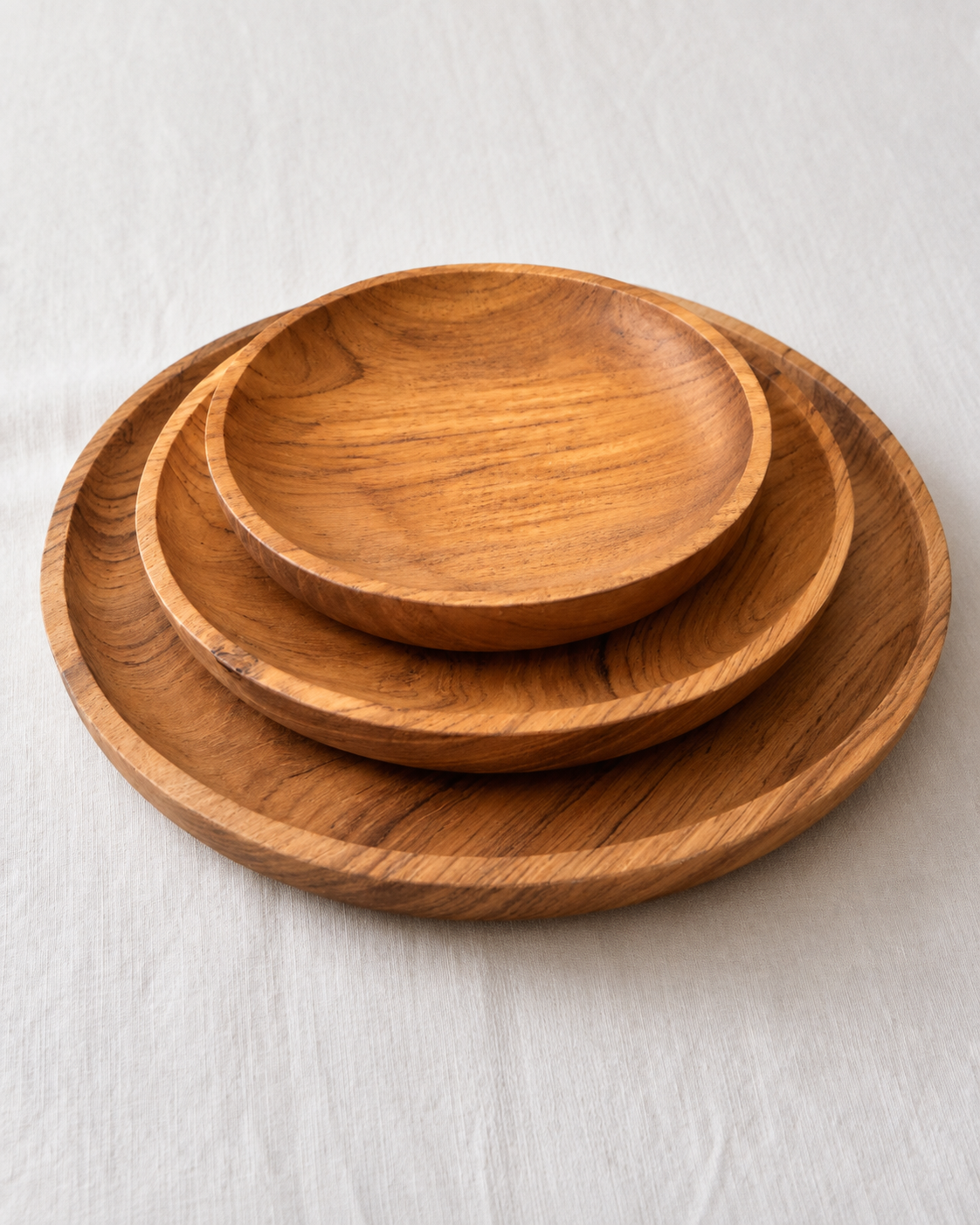 Lot de 3 assiettes en bois de teck