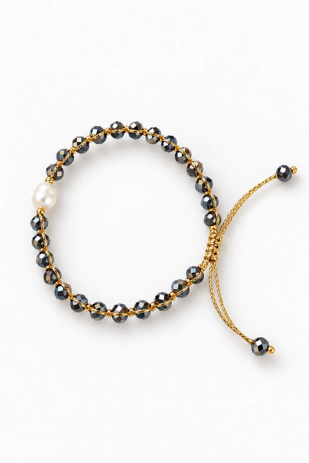 Bracelet Perle de Nacre Gris Anthracite & Doré