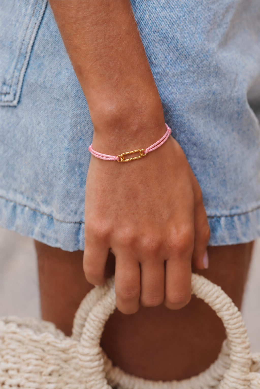 Bracelet petite gourmette rose et doré