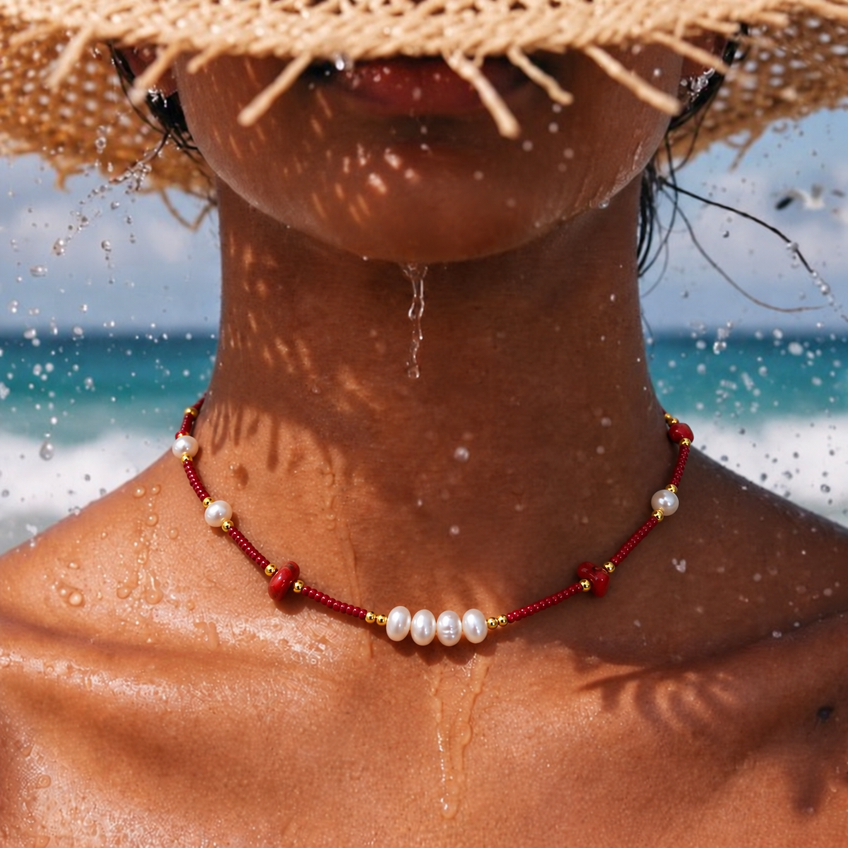 Collier Perles & Nacre – Rouge
