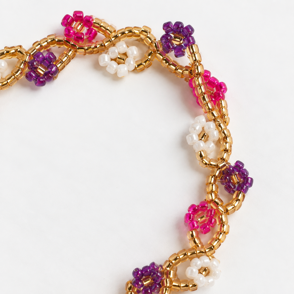 Bracelet de cheville fleuri rose, violet, blanc