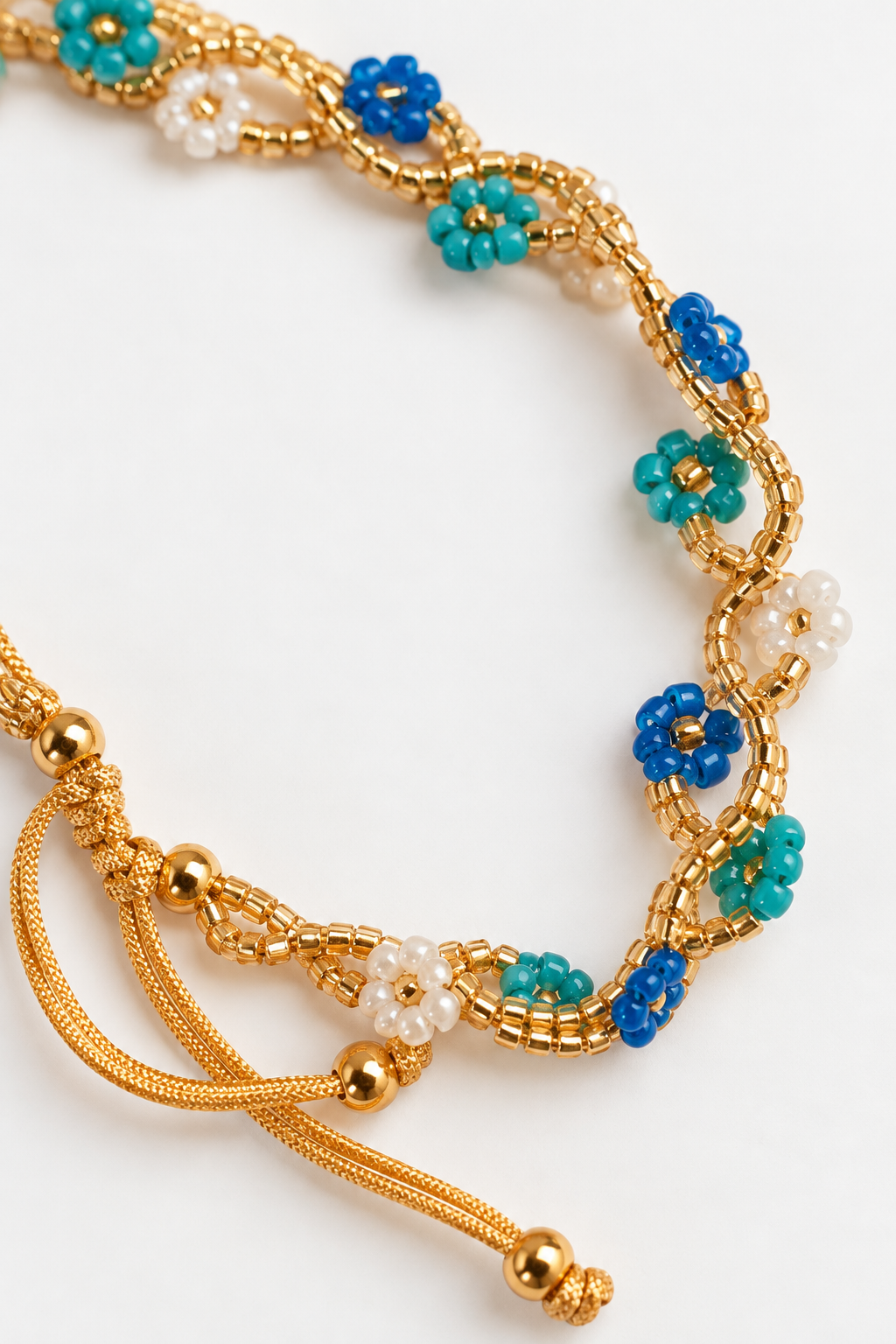 Bracelet de cheville fleuri bleu, blanc , turquoise