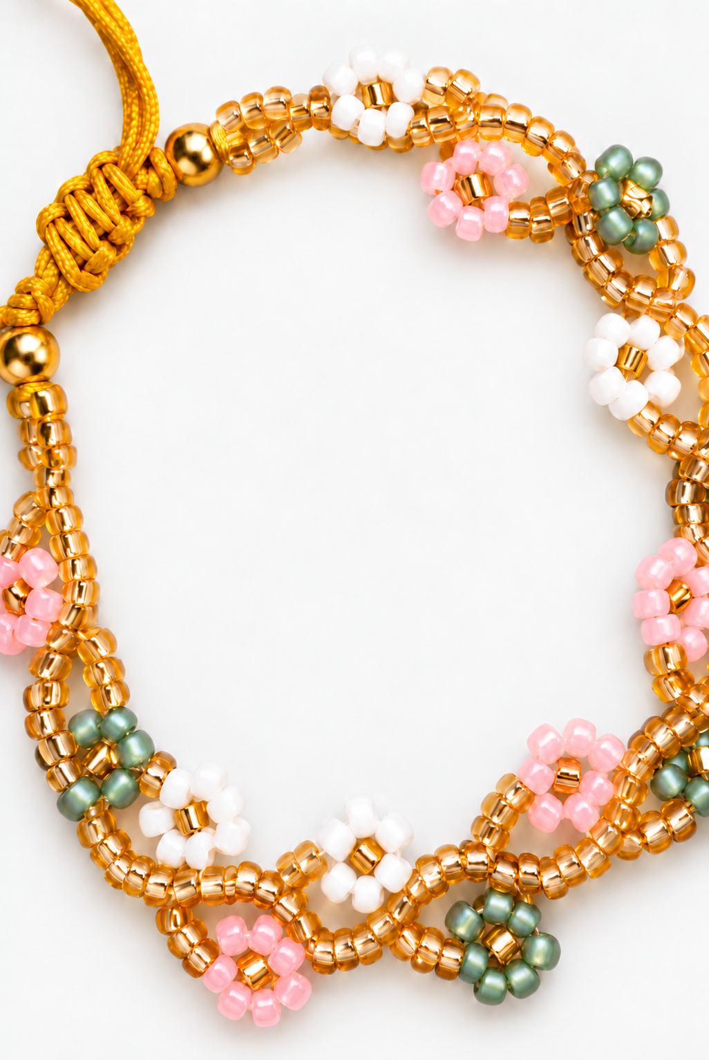Bracelet fleurs blanc, rose et vert