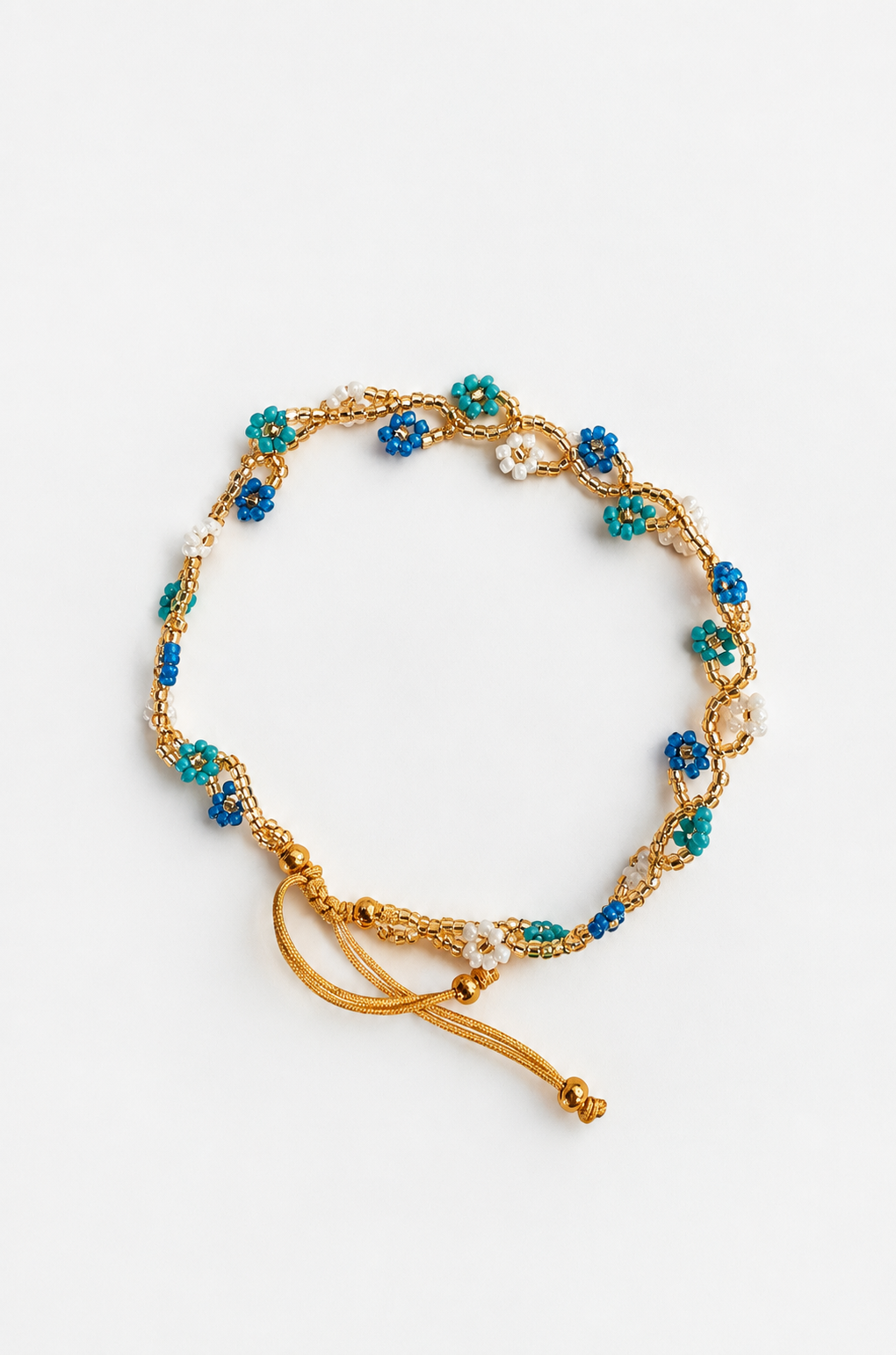 Bracelet de cheville fleuri bleu, blanc , turquoise
