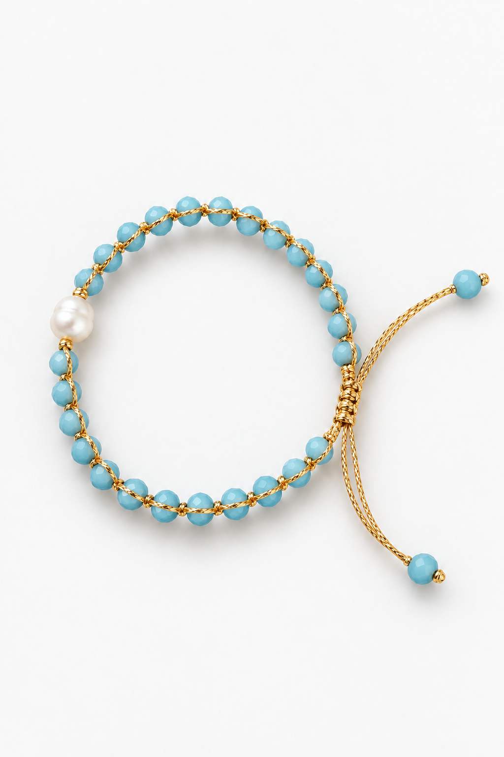 Bracelet Perle de Nacre Bleu & Doré